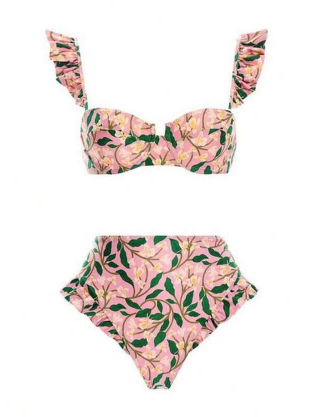 NWT Floral Ruffled High Waisted Bikini Swimsuit Set